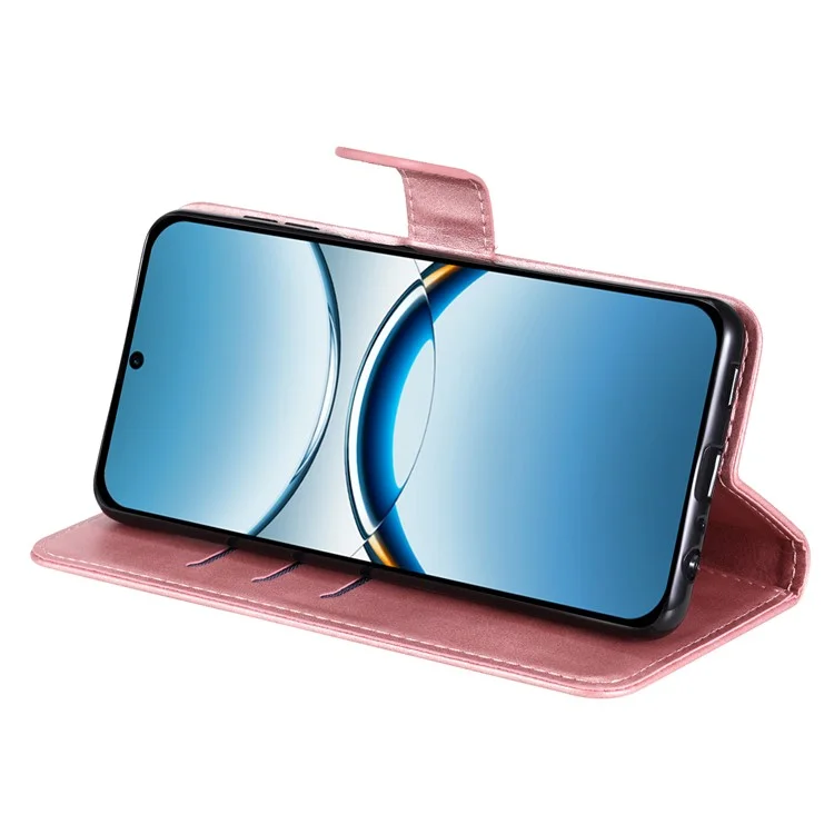 Étui portefeuille zippé pour Oppo Find X8 5G, texture veau, en cuir PU - Rose