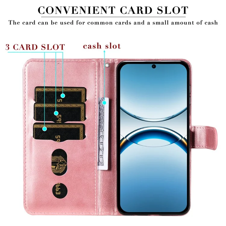 Étui portefeuille zippé pour Oppo Find X8 5G, texture veau, en cuir PU - Rose