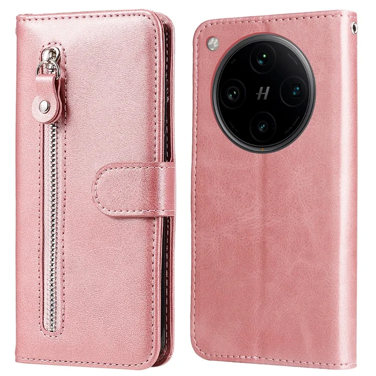Für Oppo Find X8 Pro 5G Hülle Reißverschlussbrieftasche Kalbleder-Textur PU-Leder Handyhülle - Pink