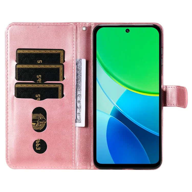Für vivo Y19s 4G Hülle Reißverschlusstasche Kalbsleder-Textur PU-Leder Handyhülle - Rosa