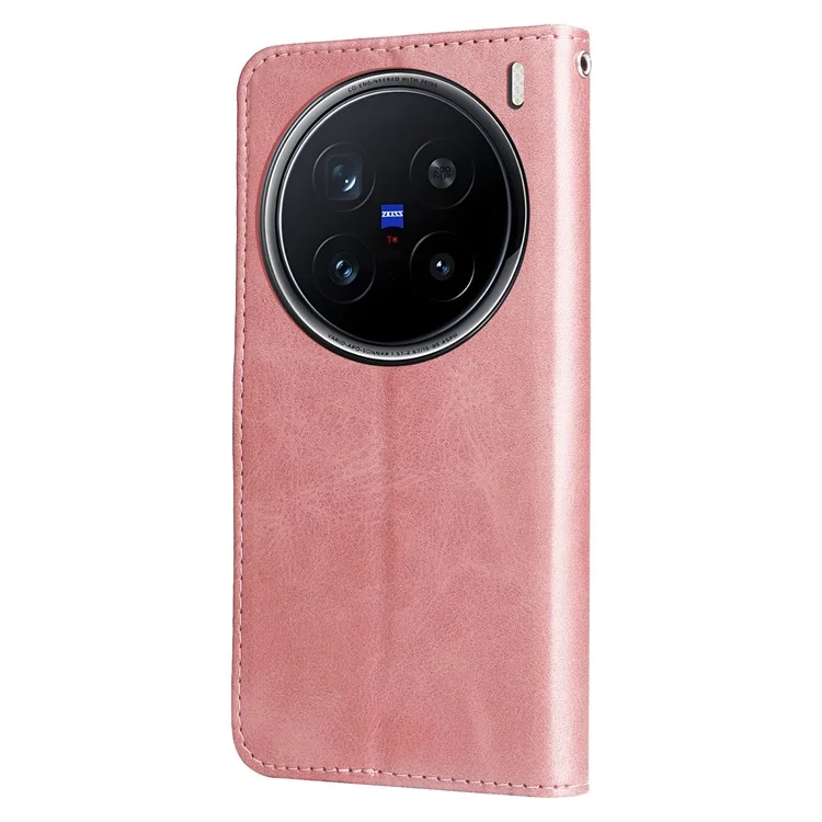 Capa para vivo X200 Pro 5G Carteira com Zíper Textura de Bezerro Couro PU - Rosa