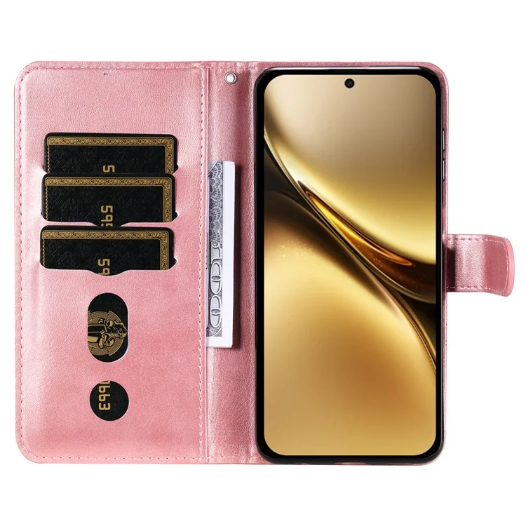 Capa para vivo X200 Pro 5G Carteira com Zíper Textura de Bezerro Couro PU - Rosa