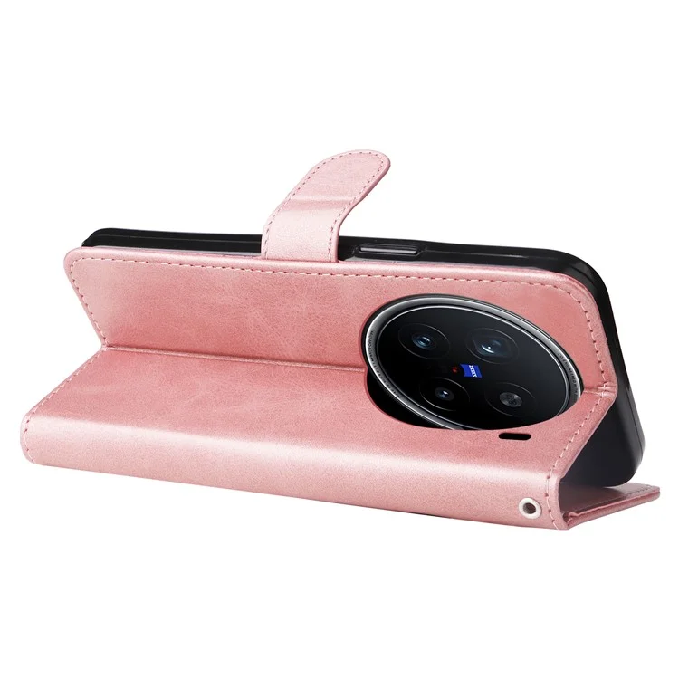 Capa para vivo X200 Pro 5G Carteira com Zíper Textura de Bezerro Couro PU - Rosa