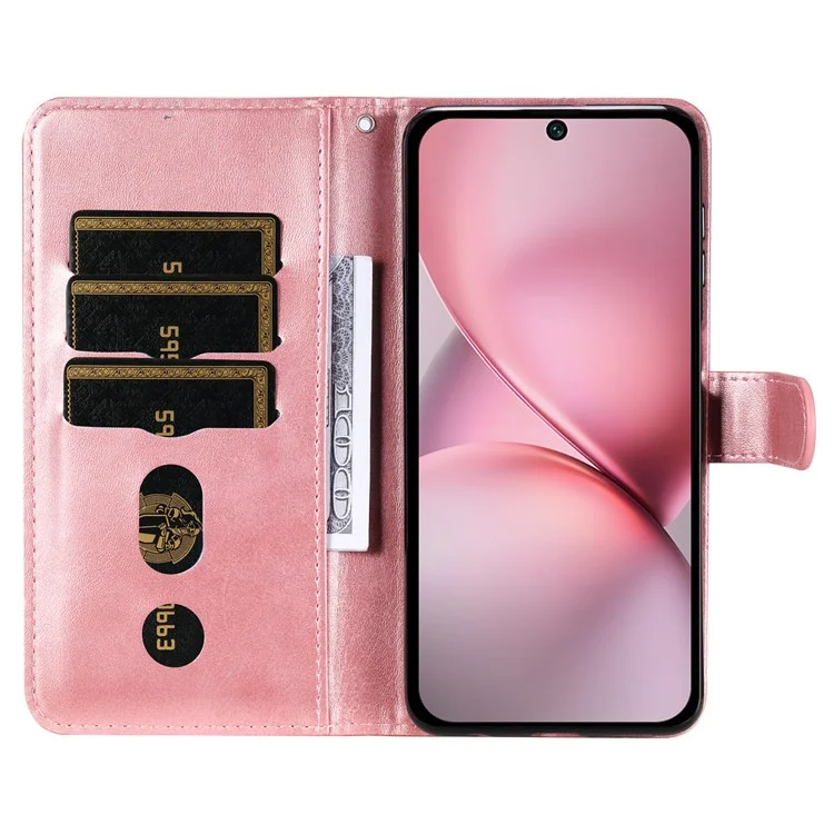 Étui portefeuille zippé en cuir PU de texture de veau pour vivo X200 Pro mini 5G - Rose