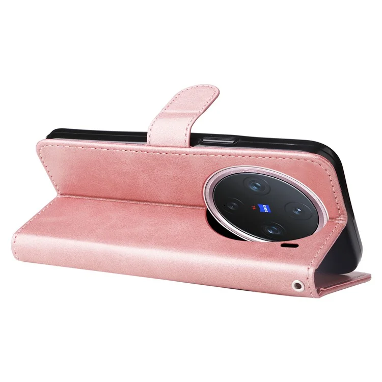 Étui portefeuille zippé en cuir PU de texture de veau pour vivo X200 Pro mini 5G - Rose