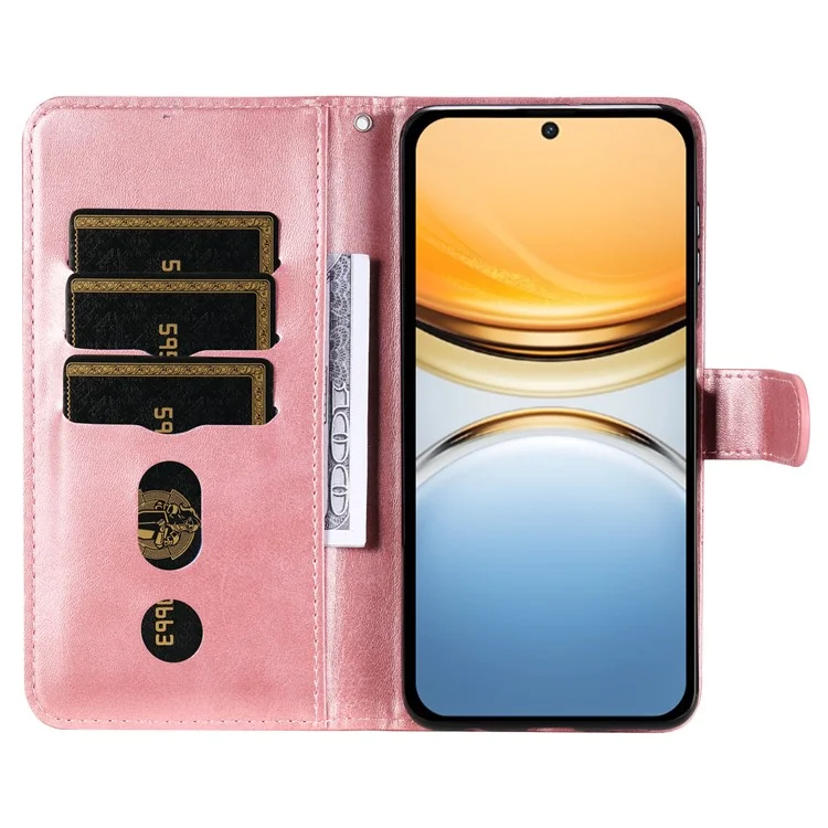 Capa para vivo Y300 Pro 5G Carteira com Zíper Textura de Couro de Bezerro PU - Rosa