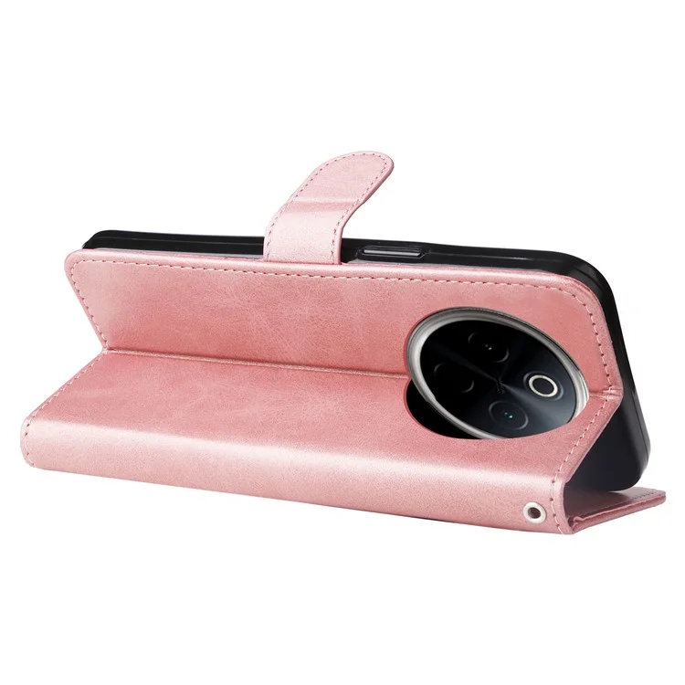 Capa para vivo Y300 Pro 5G Carteira com Zíper Textura de Couro de Bezerro PU - Rosa