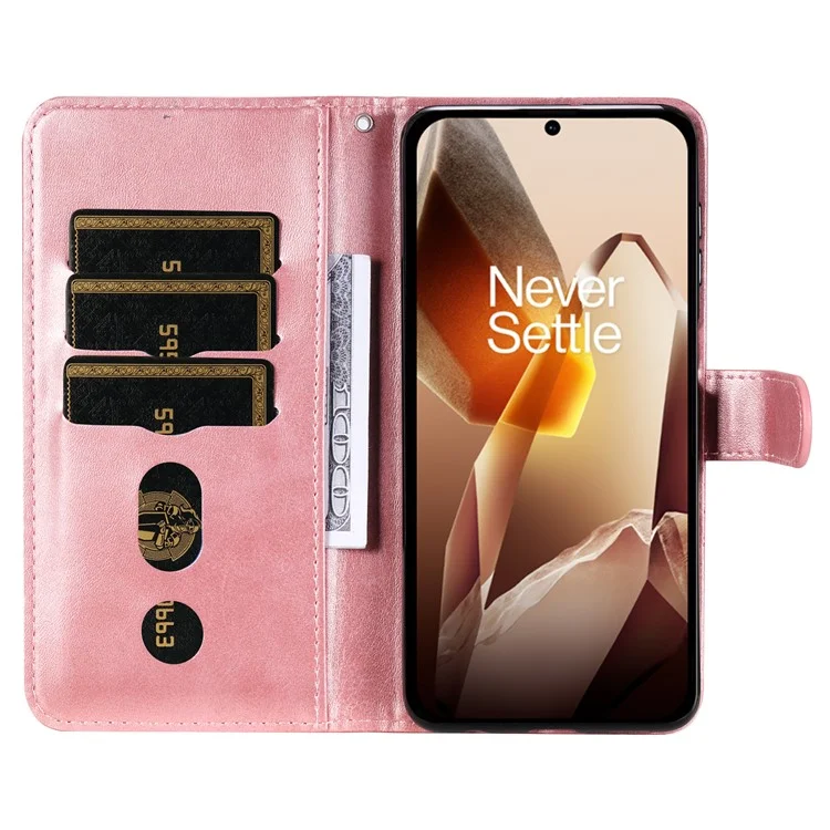 Capa para OnePlus 13 com zíper e carteira, textura de bezerro em couro PU - Rosa