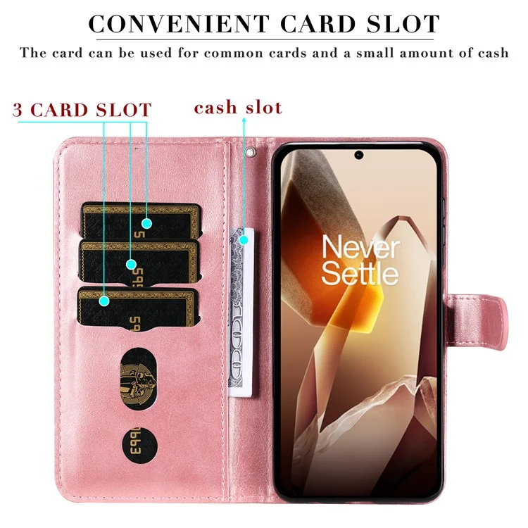 Capa para OnePlus 13 com zíper e carteira, textura de bezerro em couro PU - Rosa