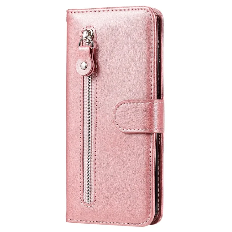 Capa para OnePlus 13 com zíper e carteira, textura de bezerro em couro PU - Rosa