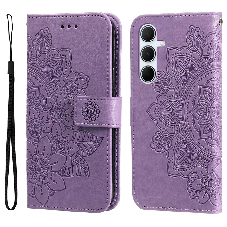 Capa em couro sintético com estampa floral, função de suporte e janela de visualização para Samsung Galaxy A56 5G / A36 5G - Roxo