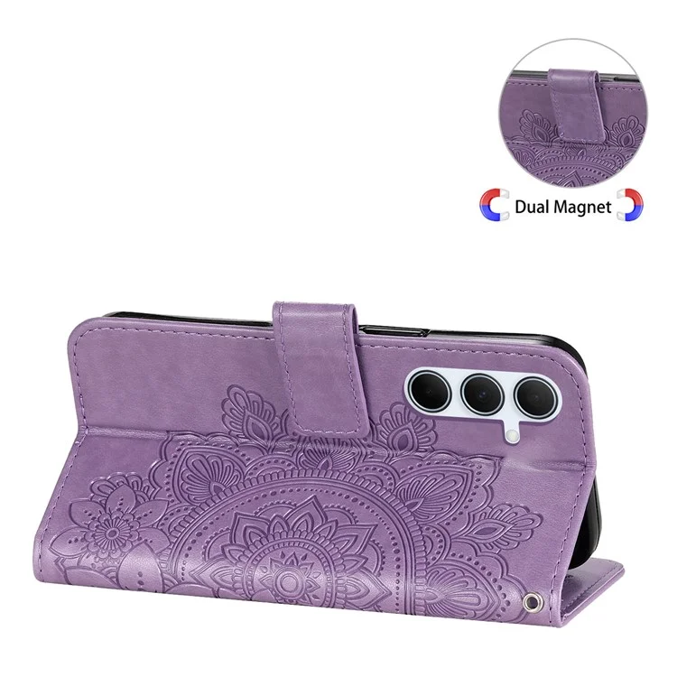 Capa em couro sintético com estampa floral, função de suporte e janela de visualização para Samsung Galaxy A56 5G / A36 5G - Roxo