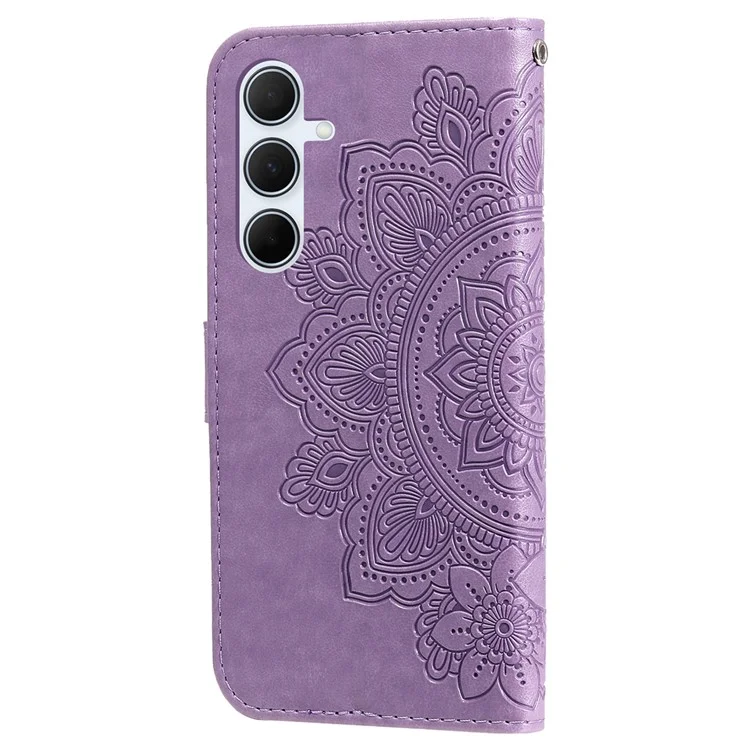 Capa em couro sintético com estampa floral, função de suporte e janela de visualização para Samsung Galaxy A56 5G / A36 5G - Roxo