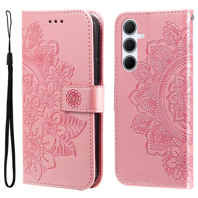 For Samsung Galaxy A56 5G Case Floral Pattern PU Leather Wallet Stand Phone Cover - Pink