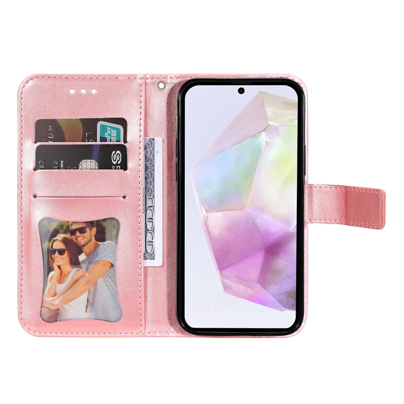 For Samsung Galaxy A56 5G Case Floral Pattern PU Leather Wallet Stand Phone Cover - Pink