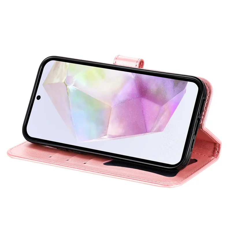 For Samsung Galaxy A56 5G Case Floral Pattern PU Leather Wallet Stand Phone Cover - Pink