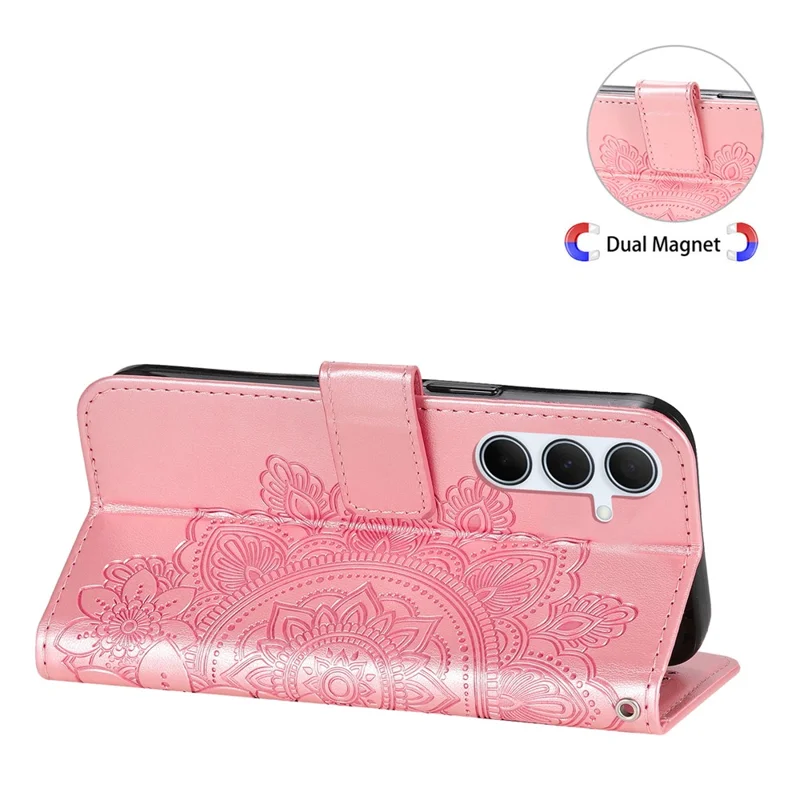 For Samsung Galaxy A56 5G Case Floral Pattern PU Leather Wallet Stand Phone Cover - Pink