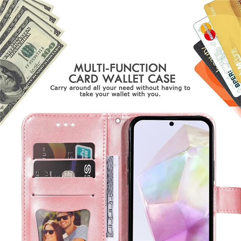For Samsung Galaxy A56 5G Case Floral Pattern PU Leather Wallet Stand Phone Cover - Pink
