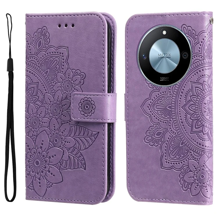 Für Honor X60 5G Hülle PU-Leder-Brieftasche Blumen-Handyhülle Standfunktion - Lila