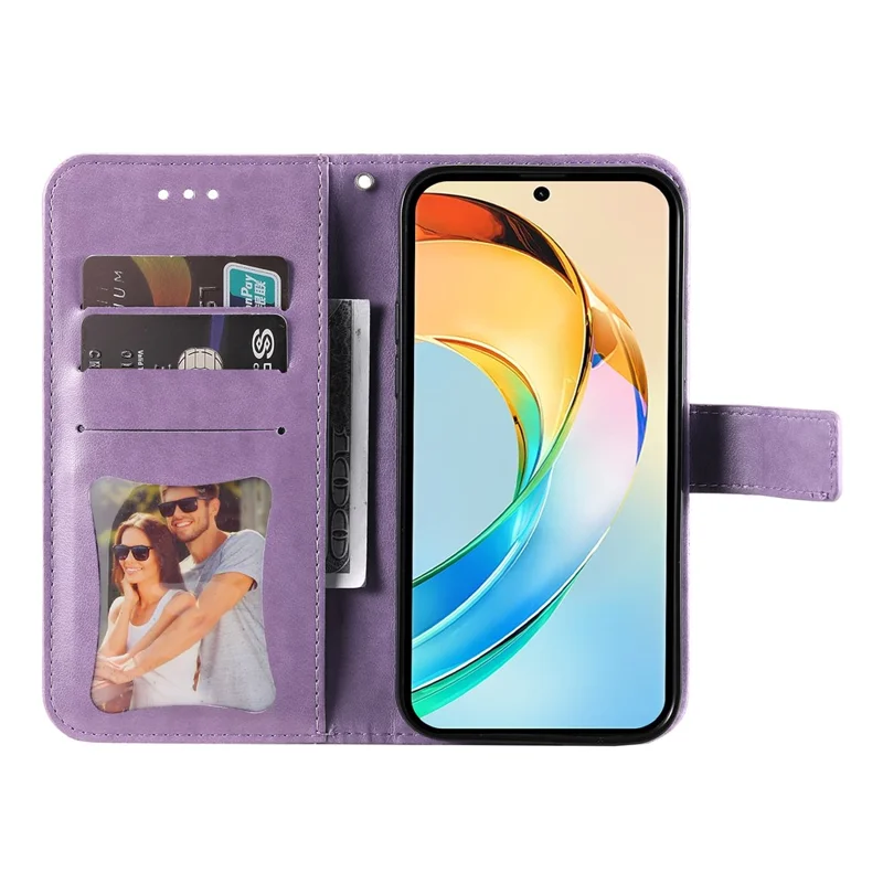 Für Honor X60 5G Hülle PU-Leder-Brieftasche Blumen-Handyhülle Standfunktion - Lila