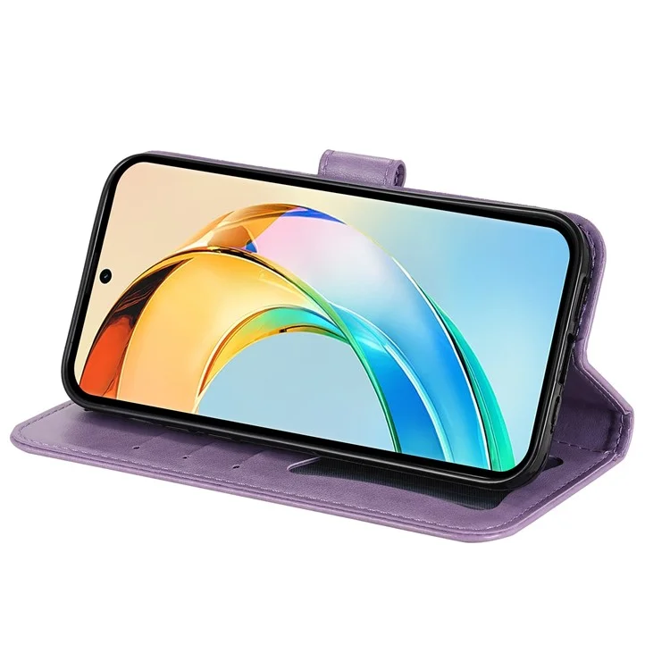 Für Honor X60 5G Hülle PU-Leder-Brieftasche Blumen-Handyhülle Standfunktion - Lila