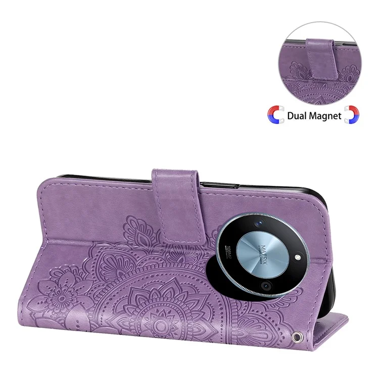 Für Honor X60 5G Hülle PU-Leder-Brieftasche Blumen-Handyhülle Standfunktion - Lila