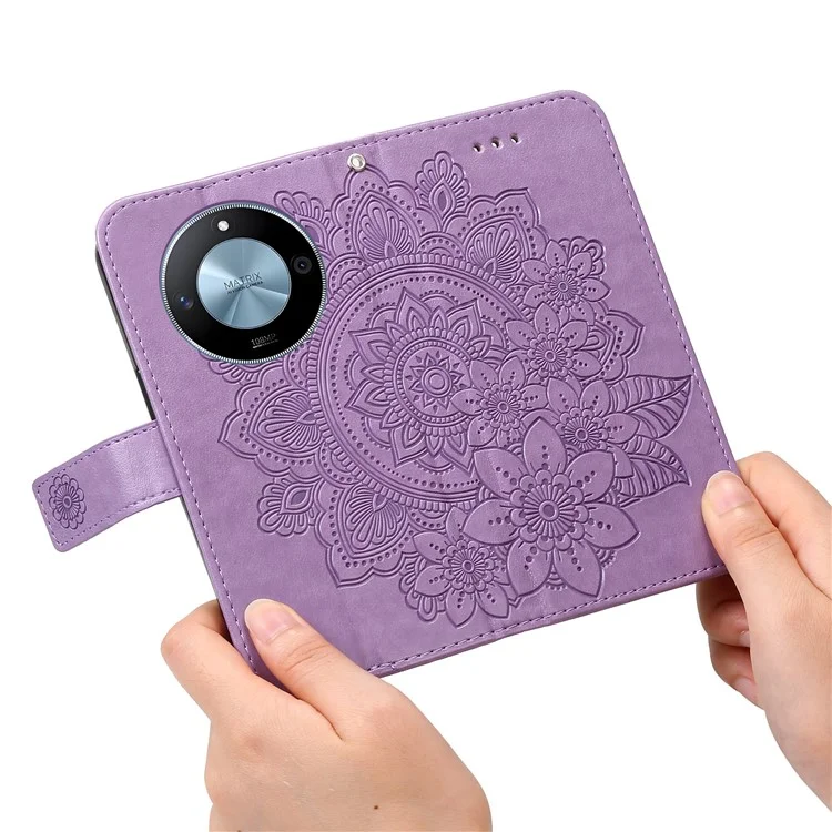 Für Honor X60 5G Hülle PU-Leder-Brieftasche Blumen-Handyhülle Standfunktion - Lila