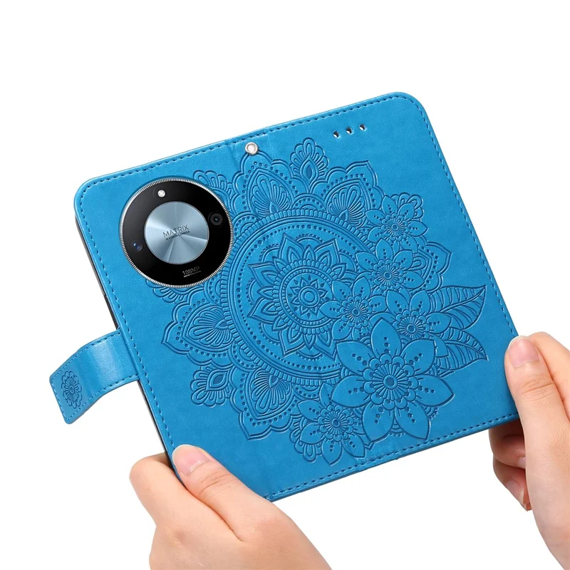For Honor X60 5G Case Floral Pattern PU Leather Wallet Stand Phone Cover - Blue