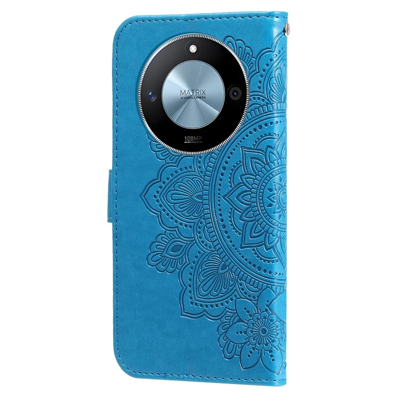 For Honor X60 5G Case Floral Pattern PU Leather Wallet Stand Phone Cover - Blue