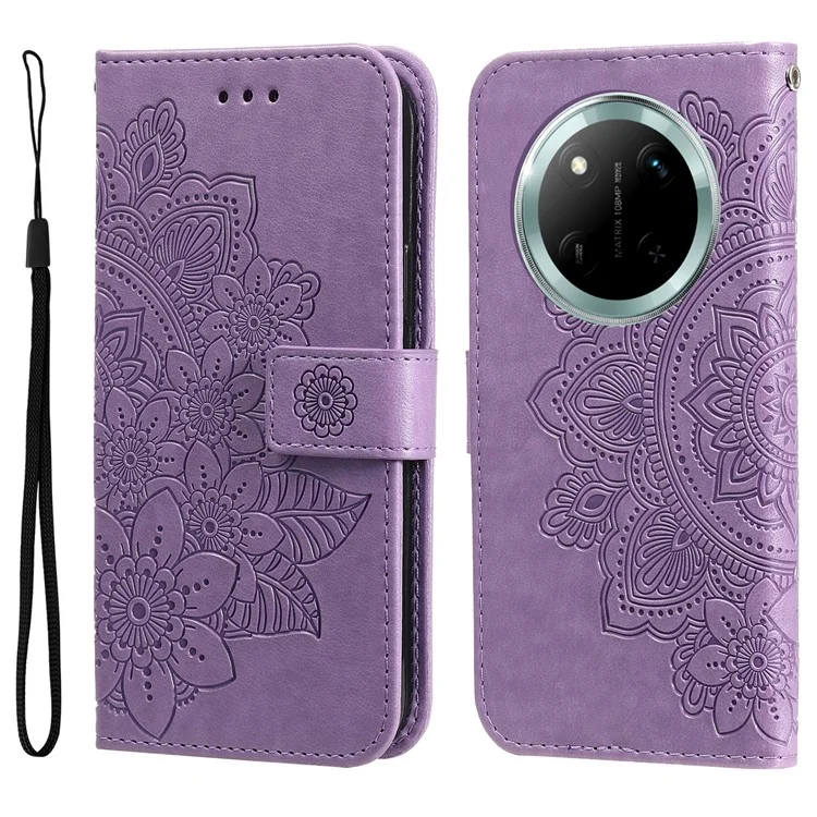 Funda de cuero para Honor Magic7 Lite 5G / X9c 5G / X60 Pro 5G - Funda de teléfono con flores - Morado