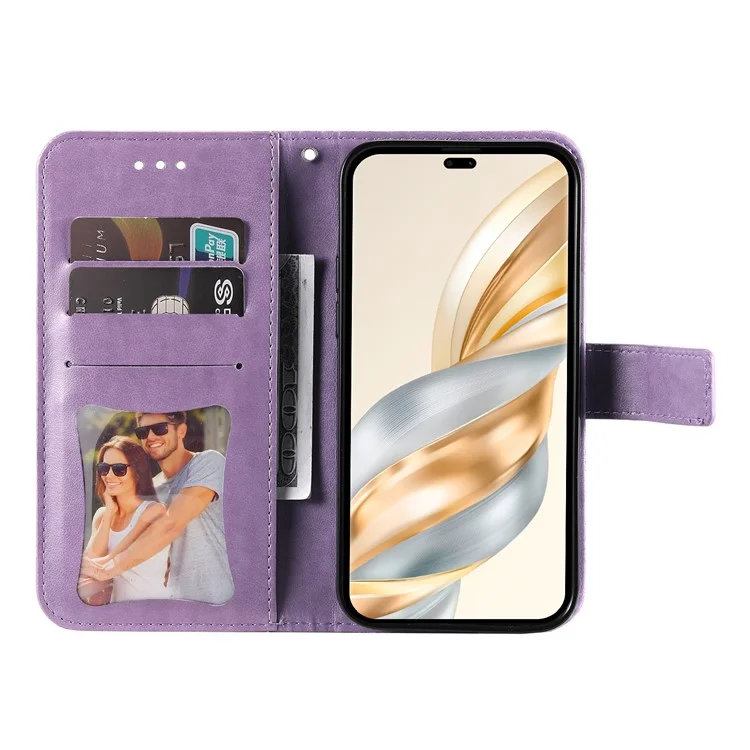 Funda de cuero para Honor Magic7 Lite 5G / X9c 5G / X60 Pro 5G - Funda de teléfono con flores - Morado
