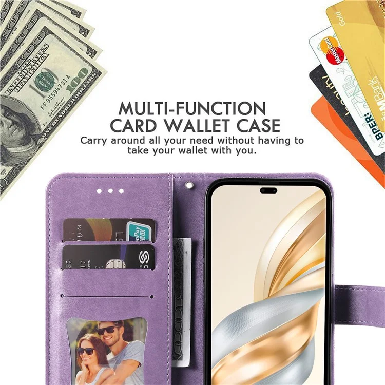 Funda de cuero para Honor Magic7 Lite 5G / X9c 5G / X60 Pro 5G - Funda de teléfono con flores - Morado
