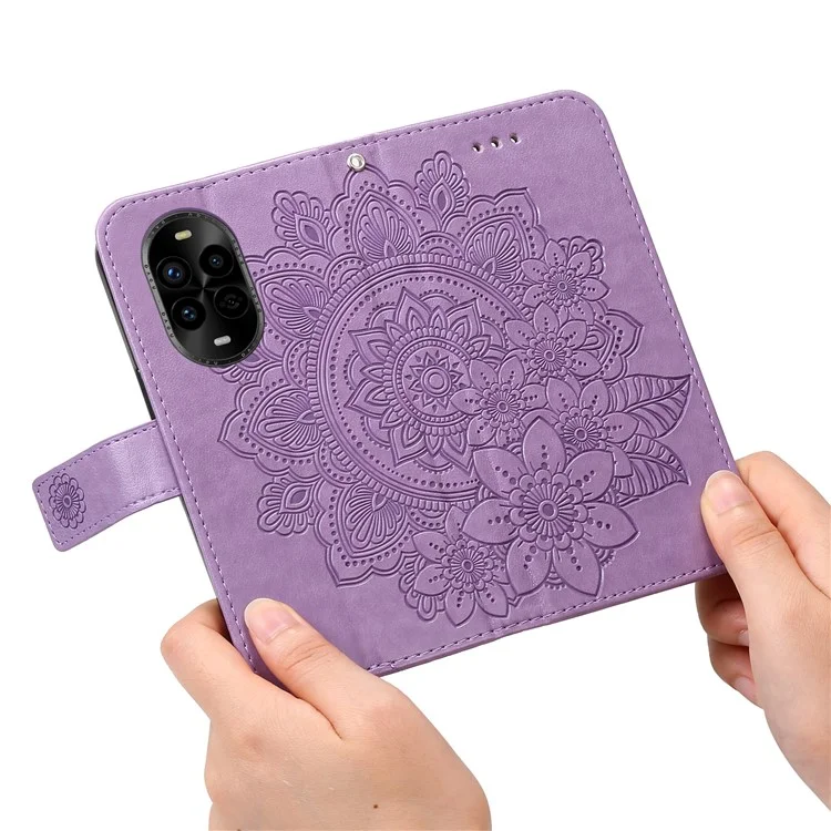 Capa para Huawei nova 13 Pro 5G de couro PU com carteira e proteção floral - Roxo