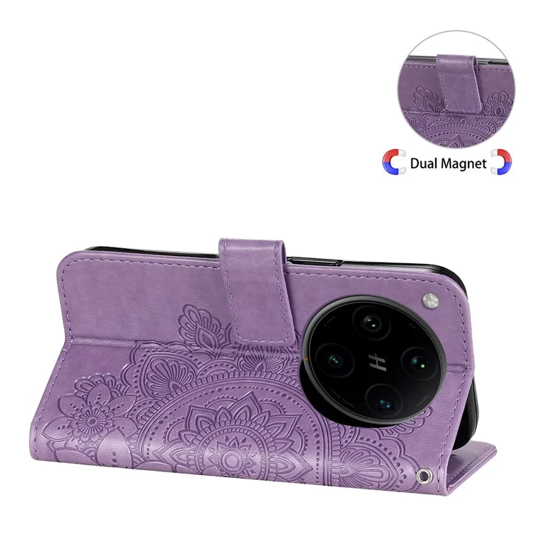 Étui portefeuille en cuir PU avec motif floral et support pour Oppo Find X8 Pro 5G - Violet