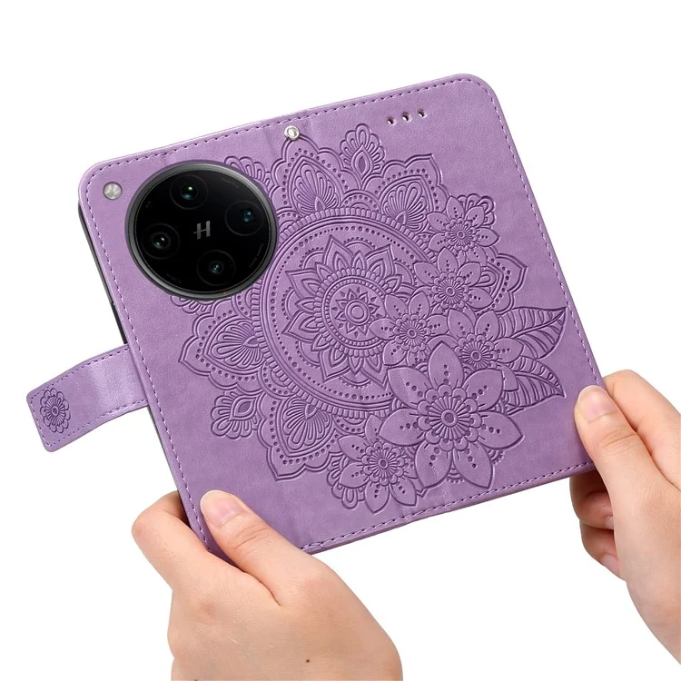 Étui portefeuille en cuir PU avec motif floral et support pour Oppo Find X8 Pro 5G - Violet