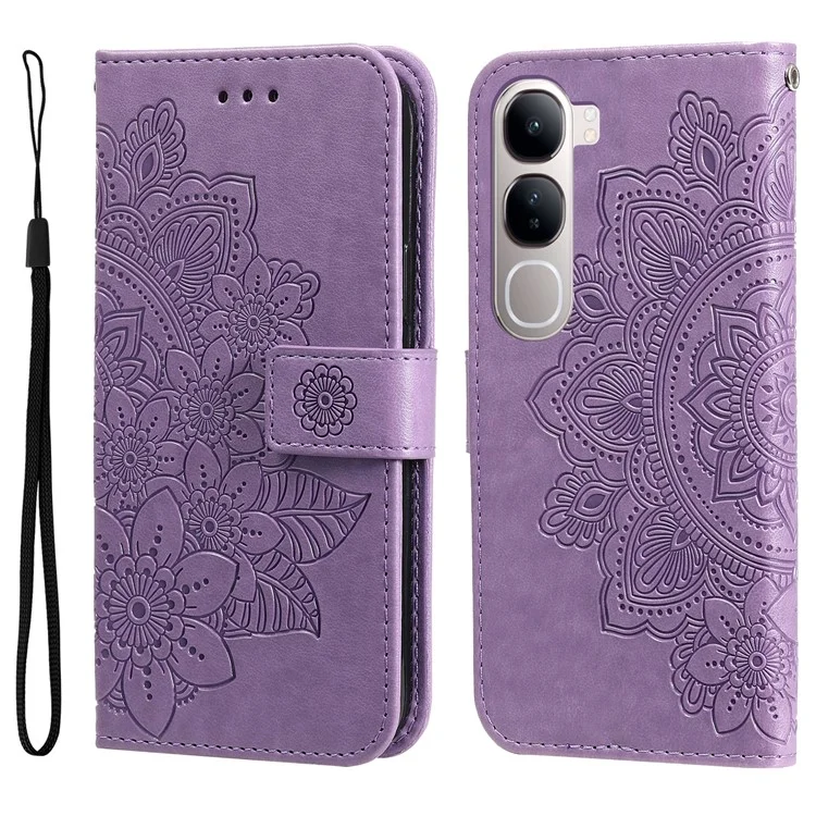Custodia in pelle per vivo Y300 5G / Y200 5G / V40 Lite (Indonesia) 5G / 4G Flower Phone Cover - Viola