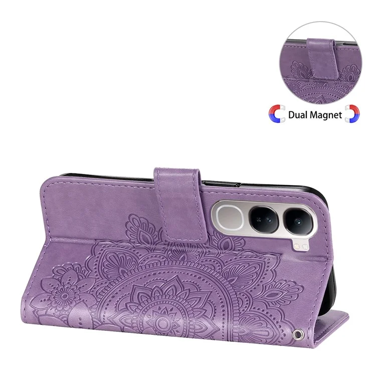 Custodia in pelle per vivo Y300 5G / Y200 5G / V40 Lite (Indonesia) 5G / 4G Flower Phone Cover - Viola