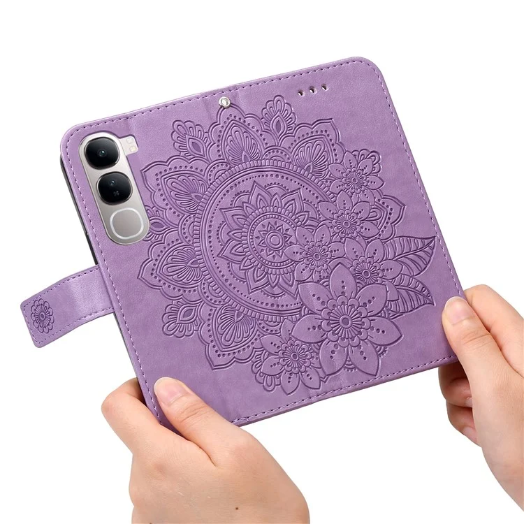 Custodia in pelle per vivo Y300 5G / Y200 5G / V40 Lite (Indonesia) 5G / 4G Flower Phone Cover - Viola