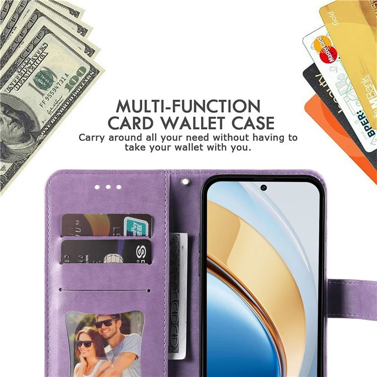Custodia in pelle per vivo Y300 5G / Y200 5G / V40 Lite (Indonesia) 5G / 4G Flower Phone Cover - Viola