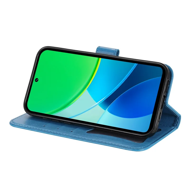 Чехол для vivo Y19s 4G из искусственной кожи с бумажником и цветочным узором, подставка для просмотра - Синий