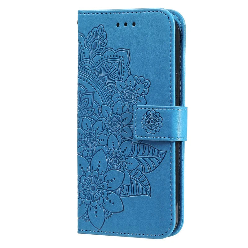 Чехол для vivo Y19s 4G из искусственной кожи с бумажником и цветочным узором, подставка для просмотра - Синий