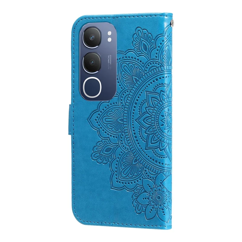 Чехол для vivo Y19s 4G из искусственной кожи с бумажником и цветочным узором, подставка для просмотра - Синий