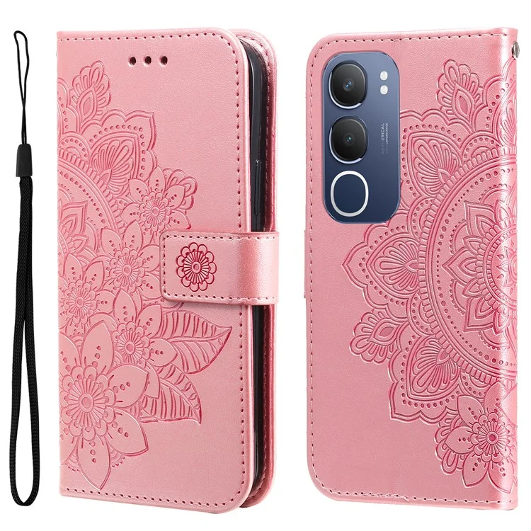 For vivo Y29 5G / Y19s 4G Case Floral Pattern PU Leather Wallet Stand Phone Cover - Pink