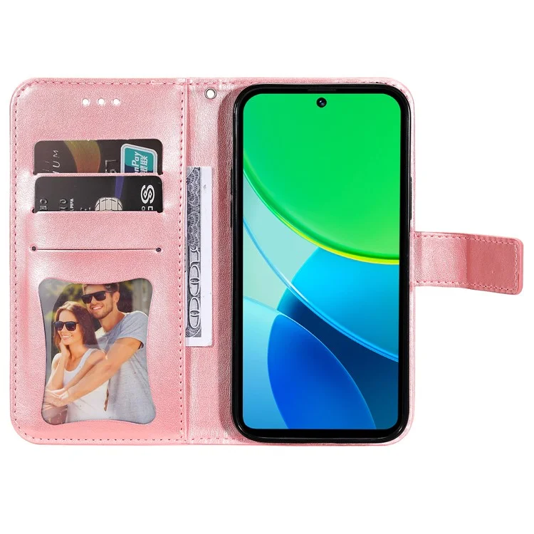 For vivo Y29 5G / Y19s 4G Case Floral Pattern PU Leather Wallet Stand Phone Cover - Pink