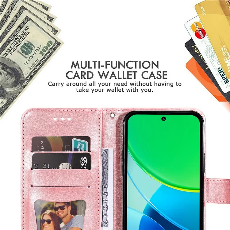 For vivo Y29 5G / Y19s 4G Case Floral Pattern PU Leather Wallet Stand Phone Cover - Pink