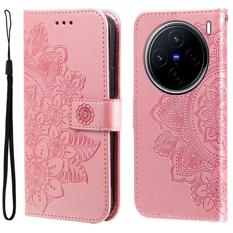 Étui pour vivo X200 5G en cuir PU, étui de téléphone à motif floral avec support - Rose