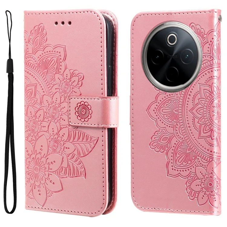Für vivo Y300 Pro 5G Hülle PU-Leder Geldbörse Blumen Handyhülle Ständer - Pink