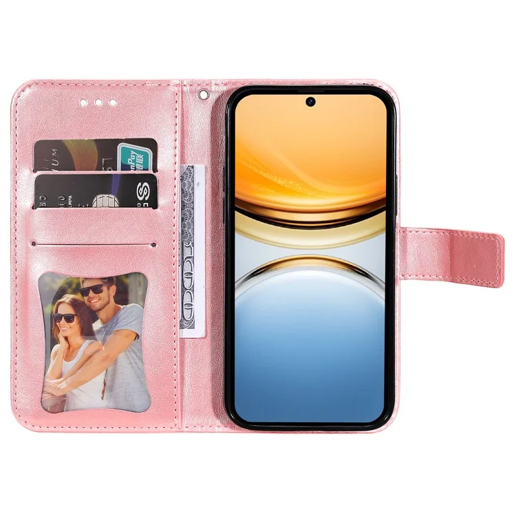 Für vivo Y300 Pro 5G Hülle PU-Leder Geldbörse Blumen Handyhülle Ständer - Pink