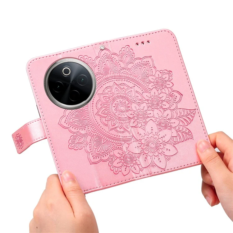 Für vivo Y300 Pro 5G Hülle PU-Leder Geldbörse Blumen Handyhülle Ständer - Pink