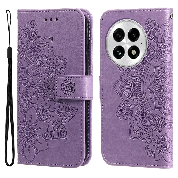 Funda para OnePlus 13 de piel sintética con cartera y tapa floral con soporte - Púrpura